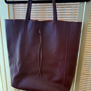 Burgundy/Plum Grained Leather Tote bag with a tie closure